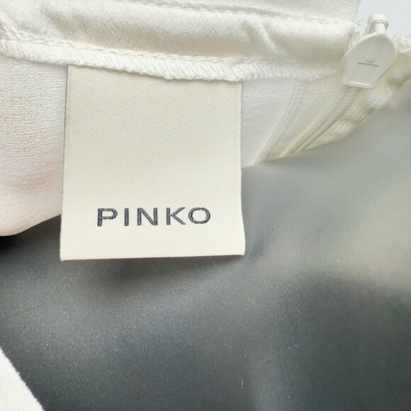 PINKO “Cacciare” Ruffle Side Sleeveless Crepe White Women’s Top Size L US 10 - Picture 4 of 9
